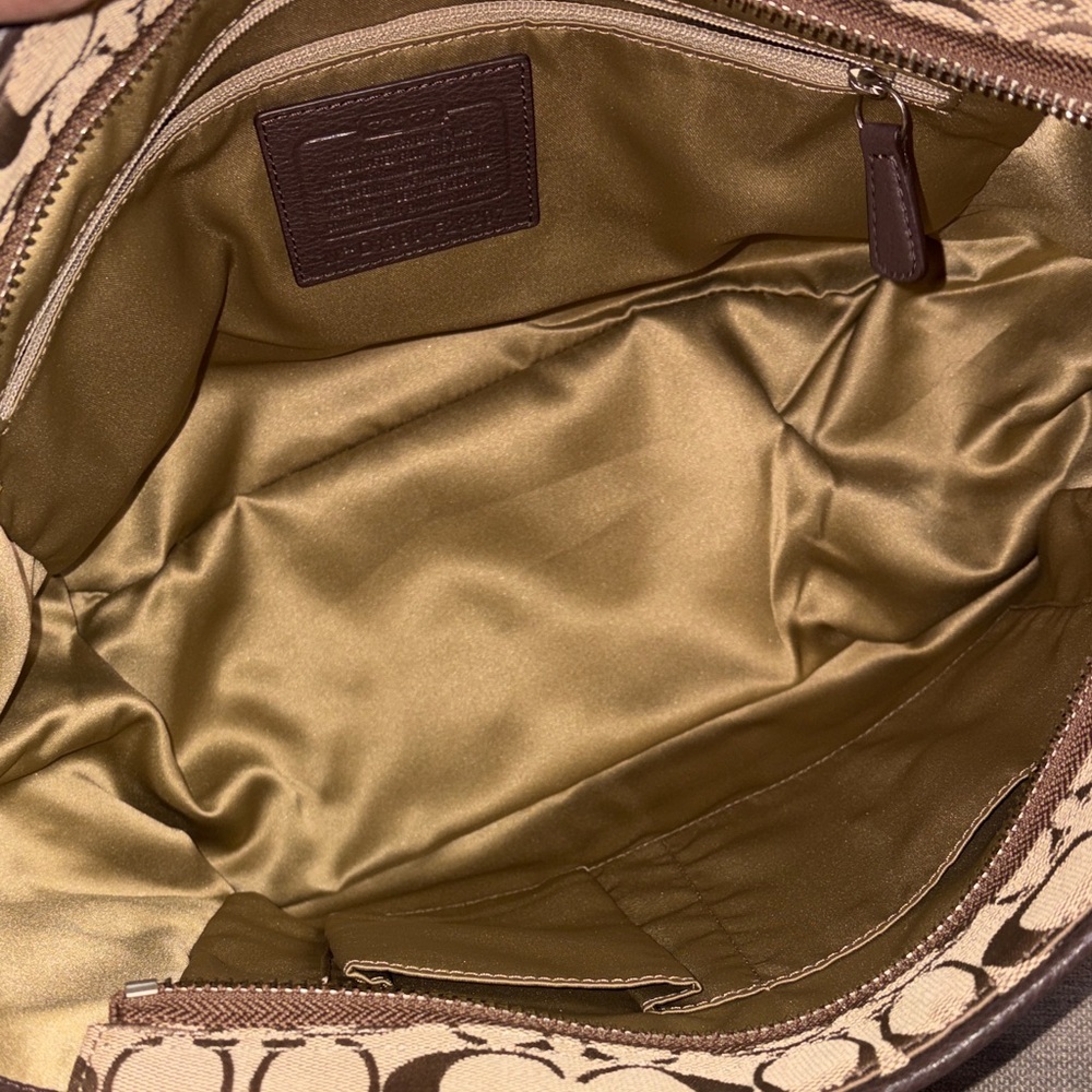 Coach Signature Canvas Tote in Khaki and Brown with Leather Trim - Picture 8 of 10